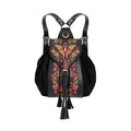 Mochila tipo bohemio con bordado de polilla, plantas y lunas acabado en cuero y ante sintéticos de restyle vista frontal