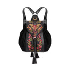 Mochila tipo bohemio con bordado de polilla, plantas y lunas acabado en cuero y ante sintéticos de restyle vista frontal