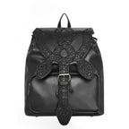 Mochila con solapa en forma de serpiente bordada con motivos inspirados en las catedrales vista frontal