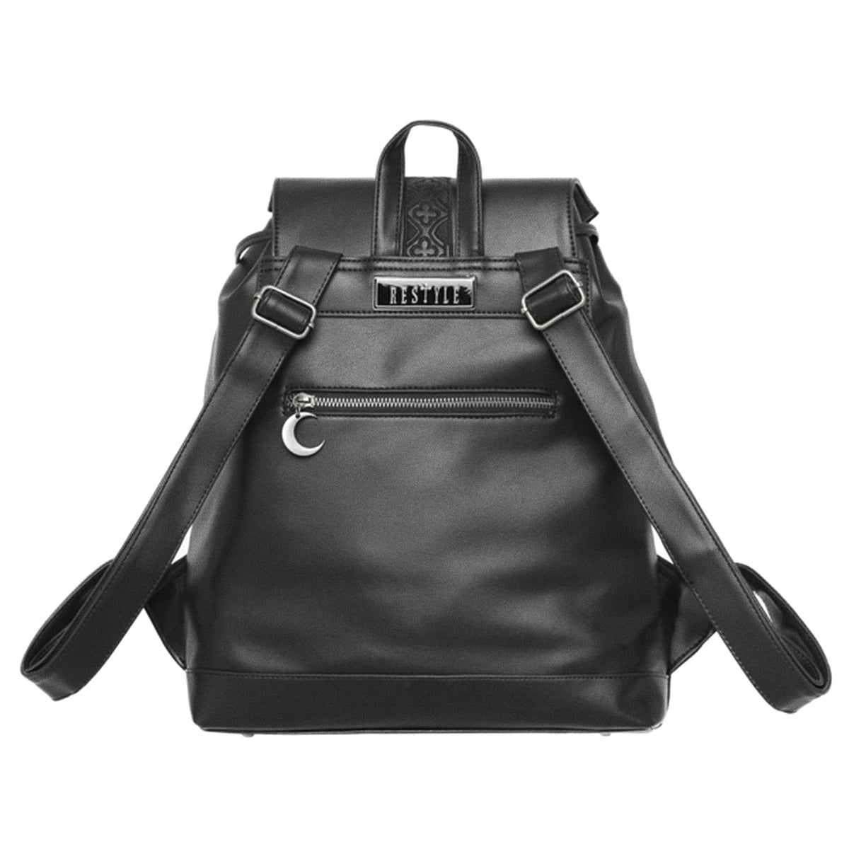 Mochila con solapa en forma de serpiente bordada con motivos inspirados en las catedrales vista posterior
