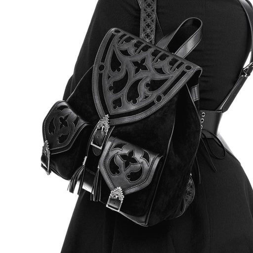  Restyle Cathedralis Buckle black backpack with medieval motifs - model view