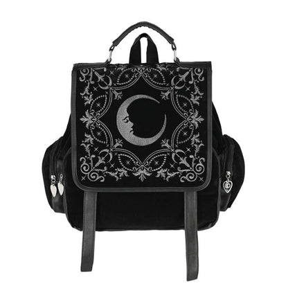 Mochila bordada con luna creciente modelo Crescent de la marca Restyle estilo gótico vista frontal