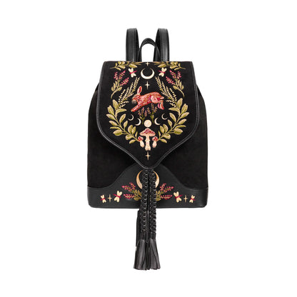Mochila bordada con liebre y motivos de bosque mágico pequeña e ideal para el día  día acabado aterciopelado de restyle vista frontal