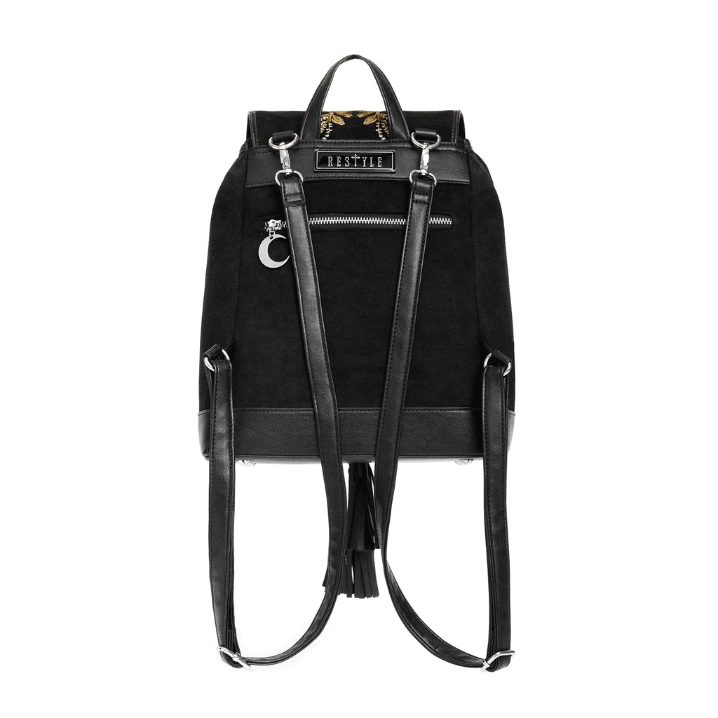  Restyle small velvet backpack with hare and magic forest embroidery - rear view