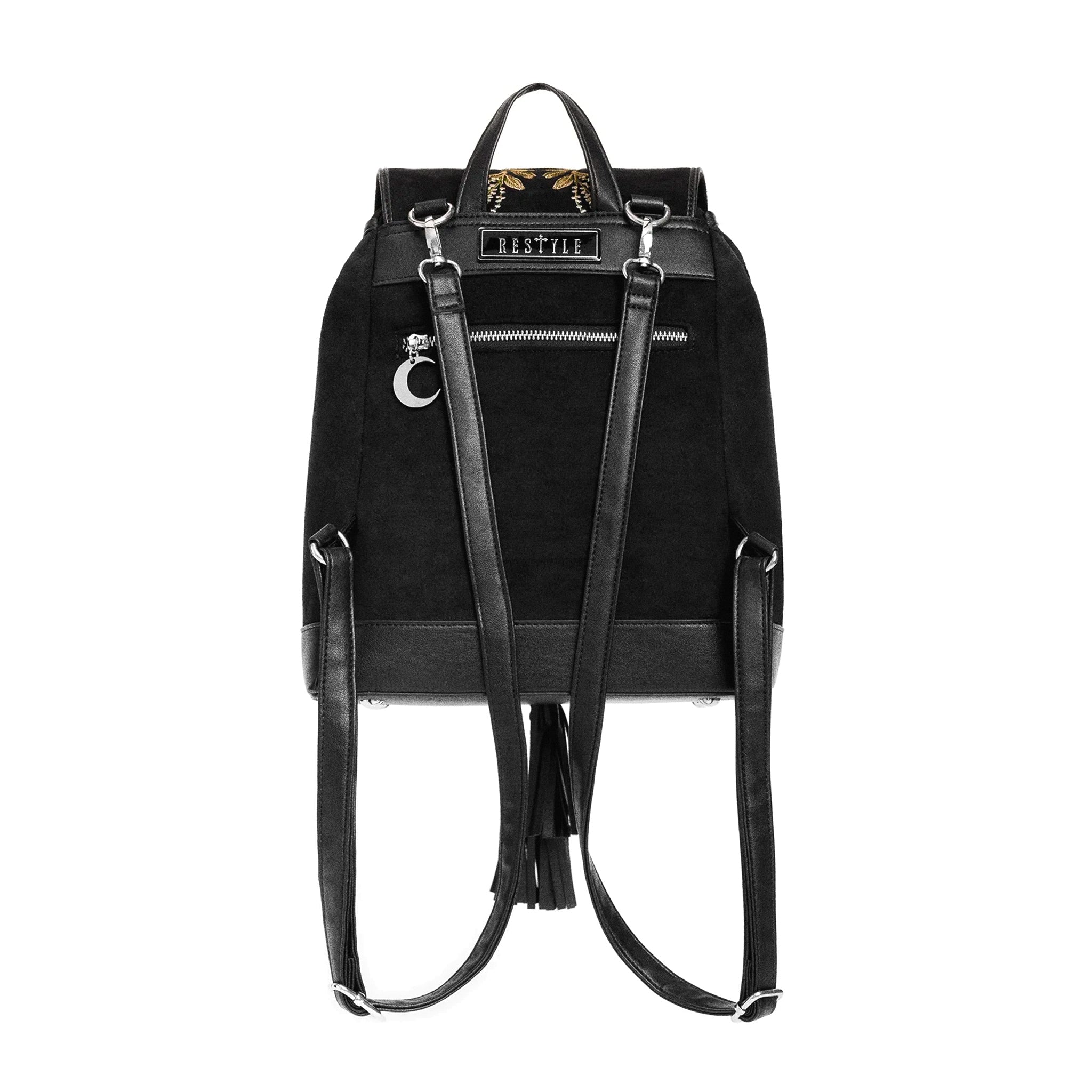 Mochila bordada con liebre y motivos de bosque mágico pequeña e ideal para el día  día acabado aterciopelado de restyle vista posterior