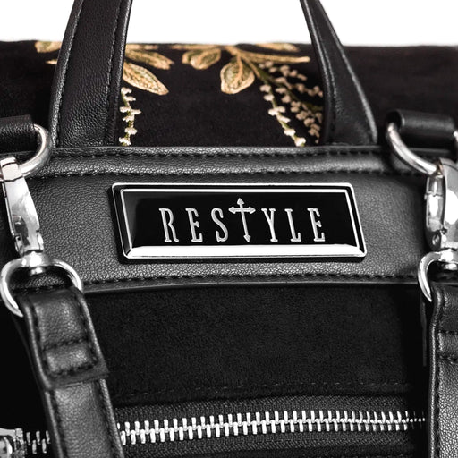  Restyle small velvet backpack - logo plate detail