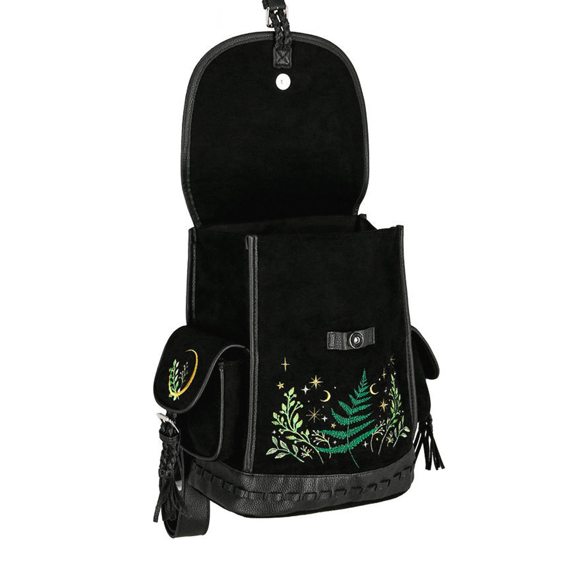  Restyle Herbal black backpack with magical forest embroidery - open view