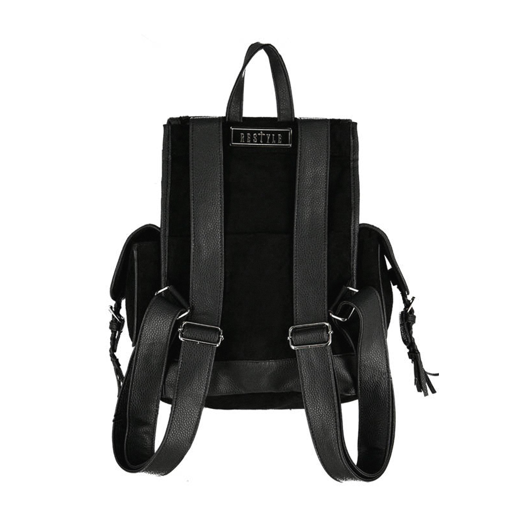  Restyle Herbal black backpack with magical forest embroidery - rear view