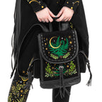  Restyle Herbal black backpack with magical forest embroidery - front model view