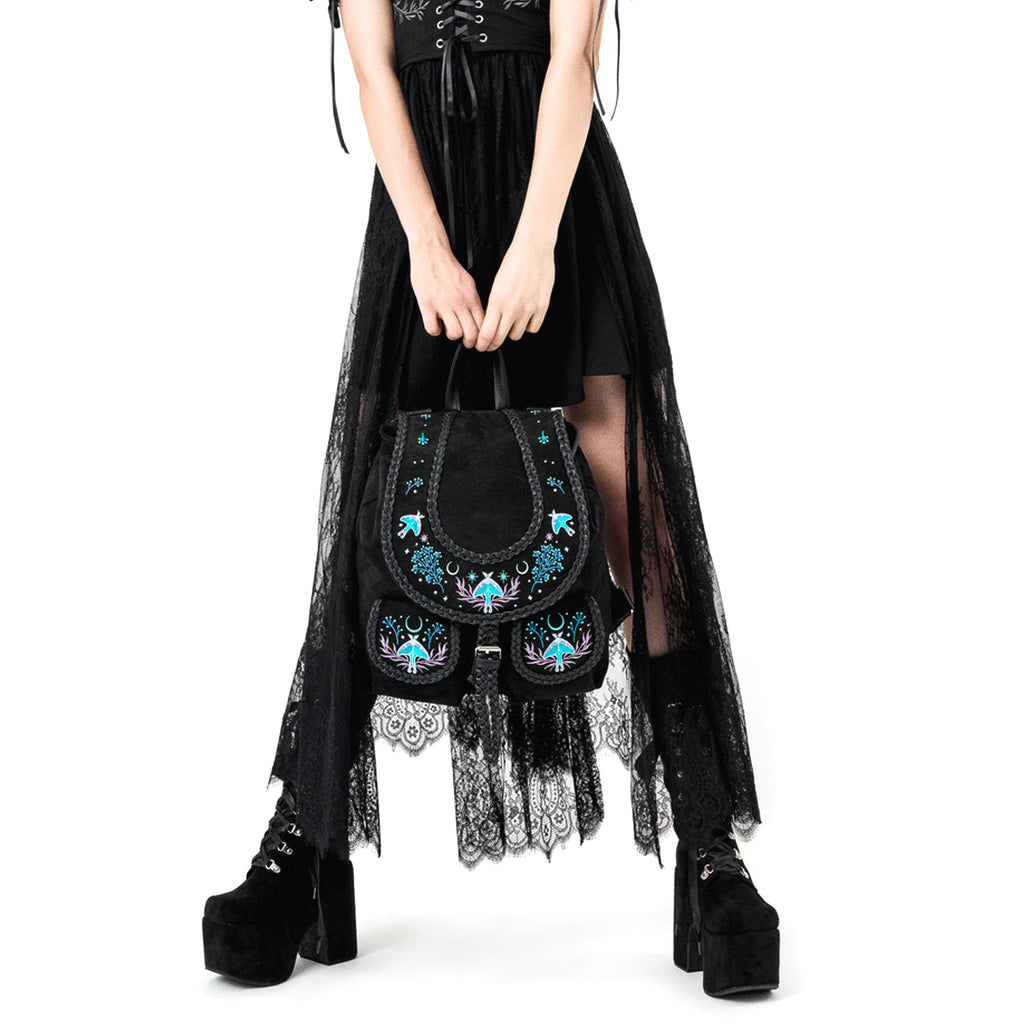  Restyle suede backpack with moth and moon embroidery - model view