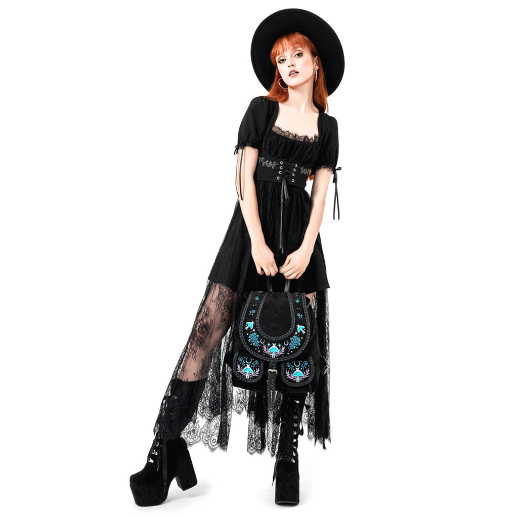  Restyle suede backpack with moth and moon embroidery - full model view