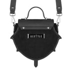 Bolso bandolera y bolso de mano pequeño con detalles de vitrales rojos sobre piel sintética negra modelo Bloodspire de Restyle vista posterior