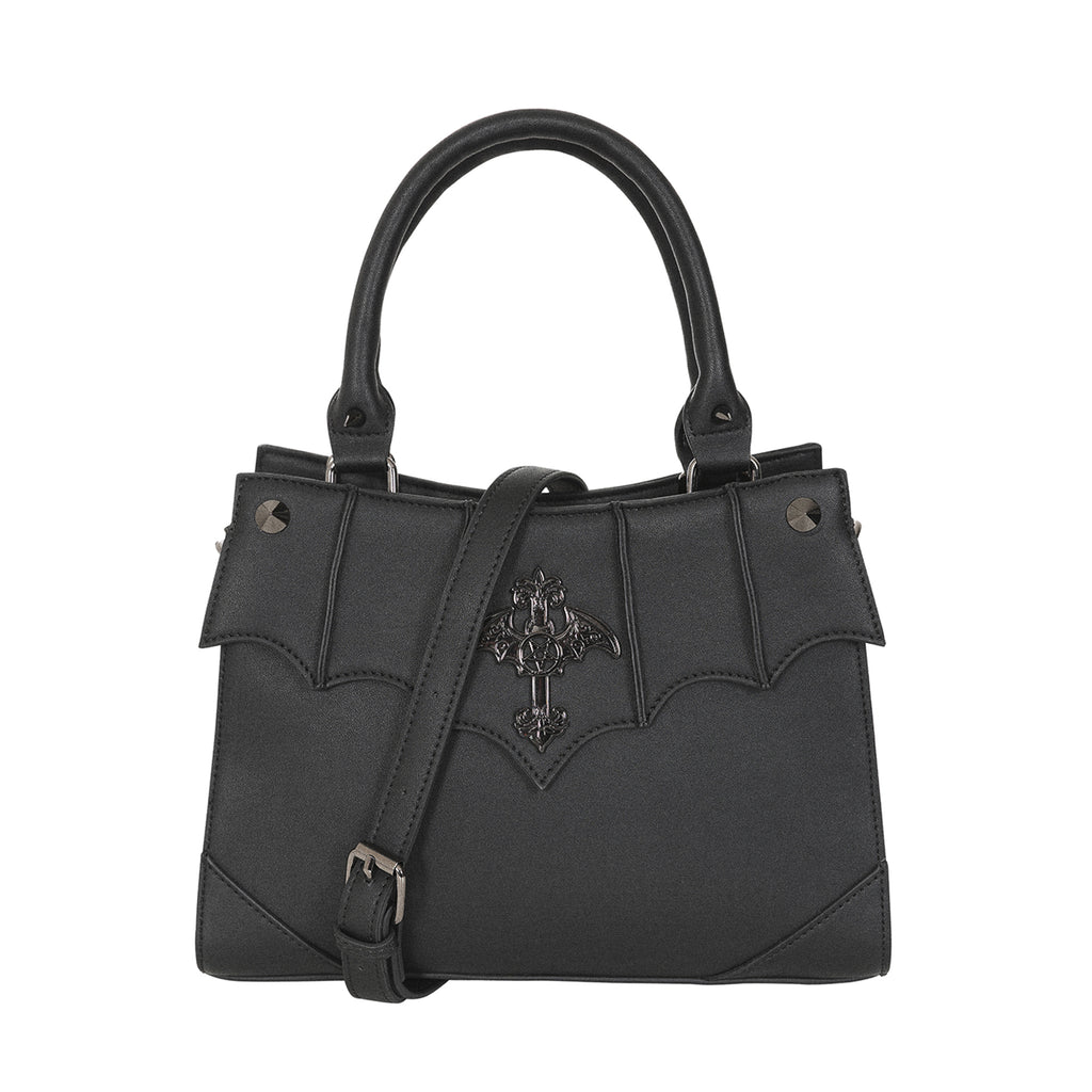  Black gothic bag with the long adjustable strap to wear it as a crossbody