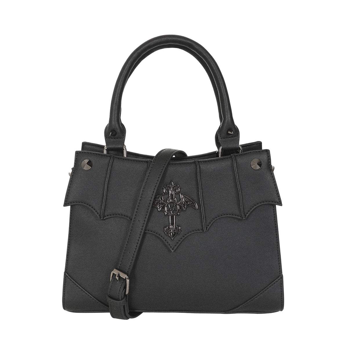  Black gothic bag with the long adjustable strap to wear it as a crossbody