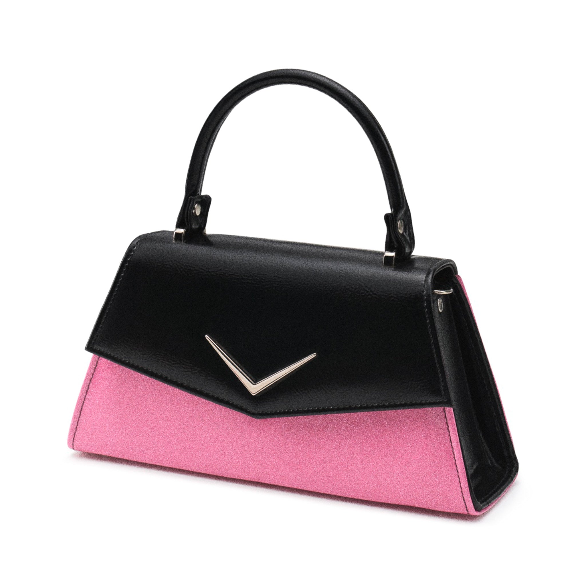  Liquorbrand two-tone pin-up bag in black and pink glitter with emblem chevron