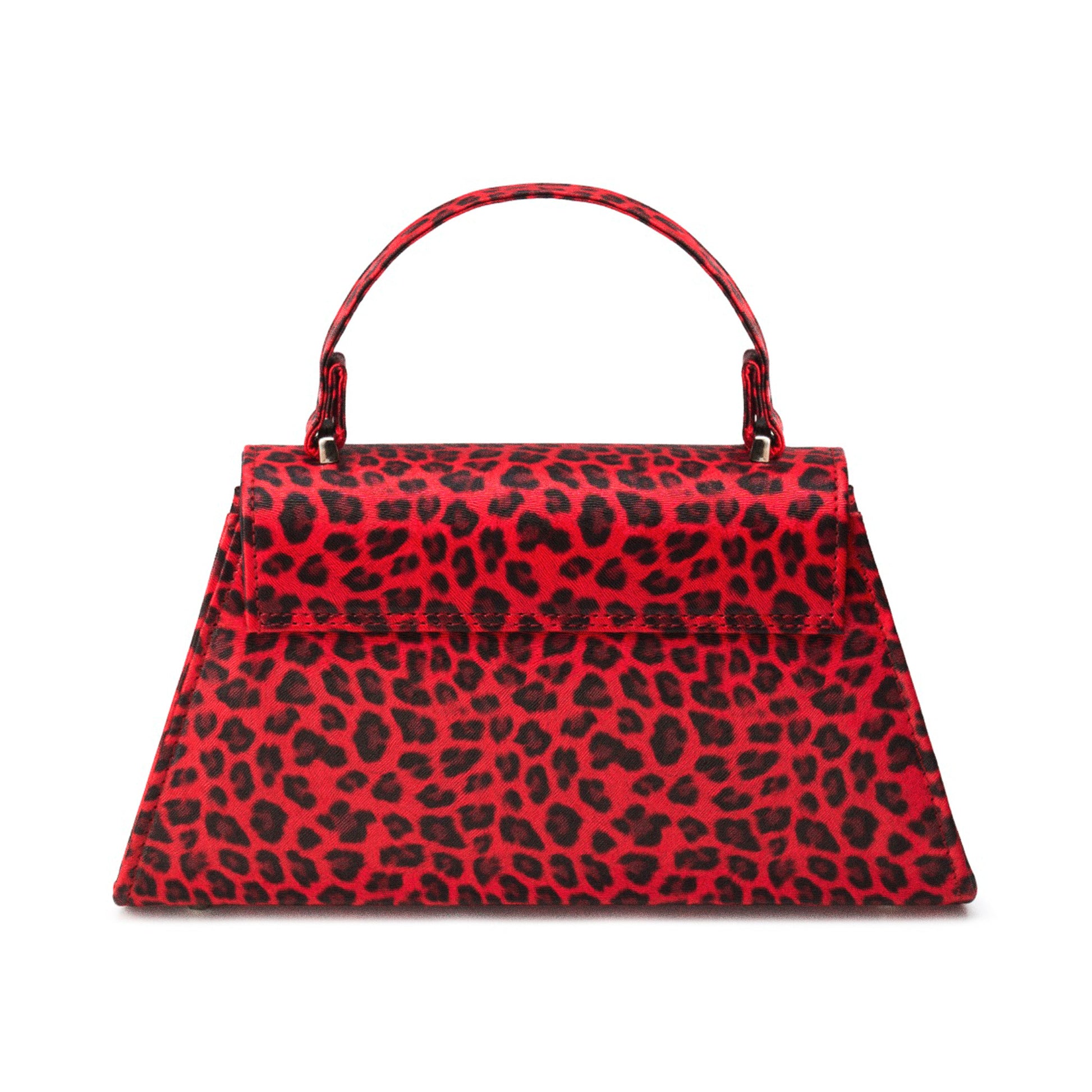 Vista trasera del bolso Stardust Rumbler con estampado completo de leopardo rojo.