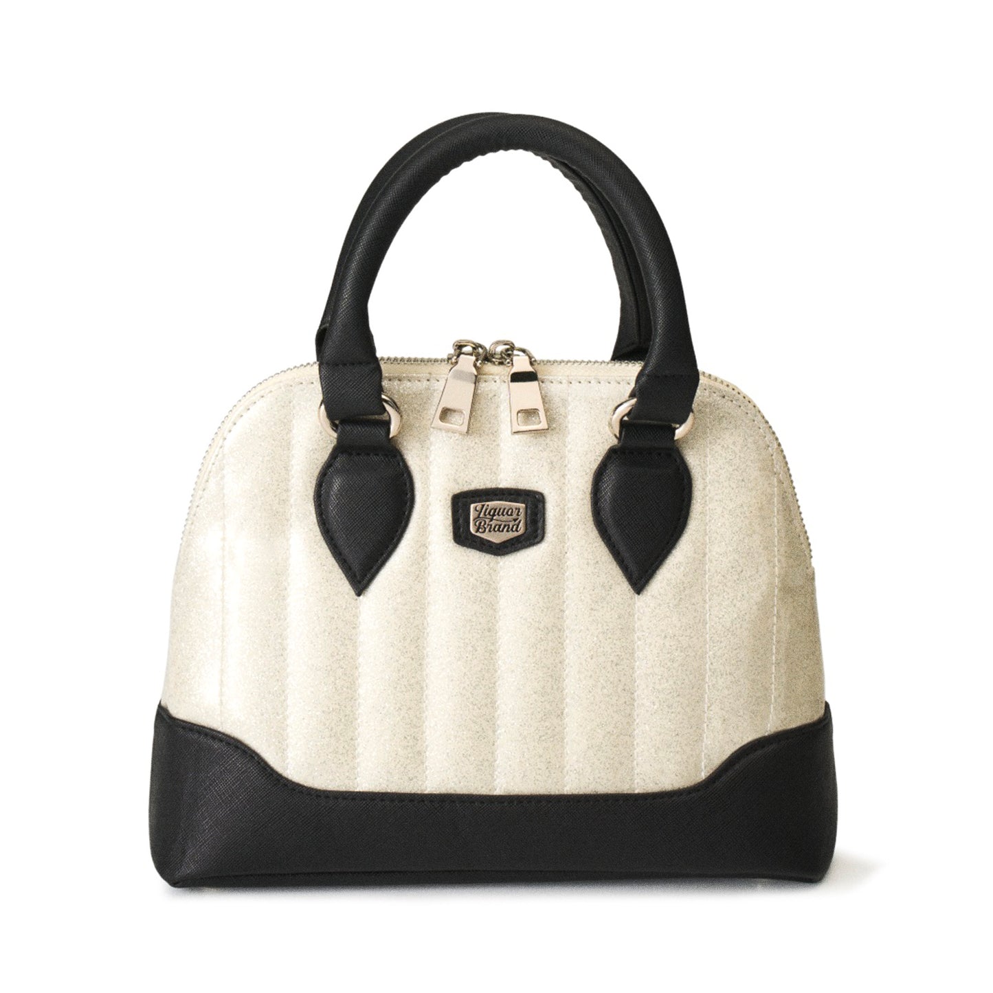 Bolso Liquorbrand Lil' Rocket bicolor negro y blanco brillante con costuras tuck 'n roll.