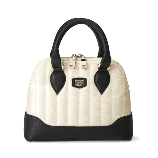 Bolso Liquorbrand Lil' Rocket bicolor negro y blanco brillante con costuras tuck 'n roll.
