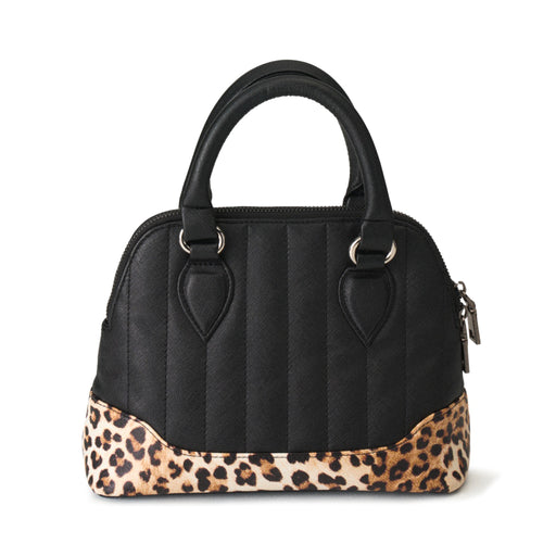 Bolso Liquorbrand Lil' Rocket de estilo Pin-Up en color negro con la base de leopardo vista posterior.