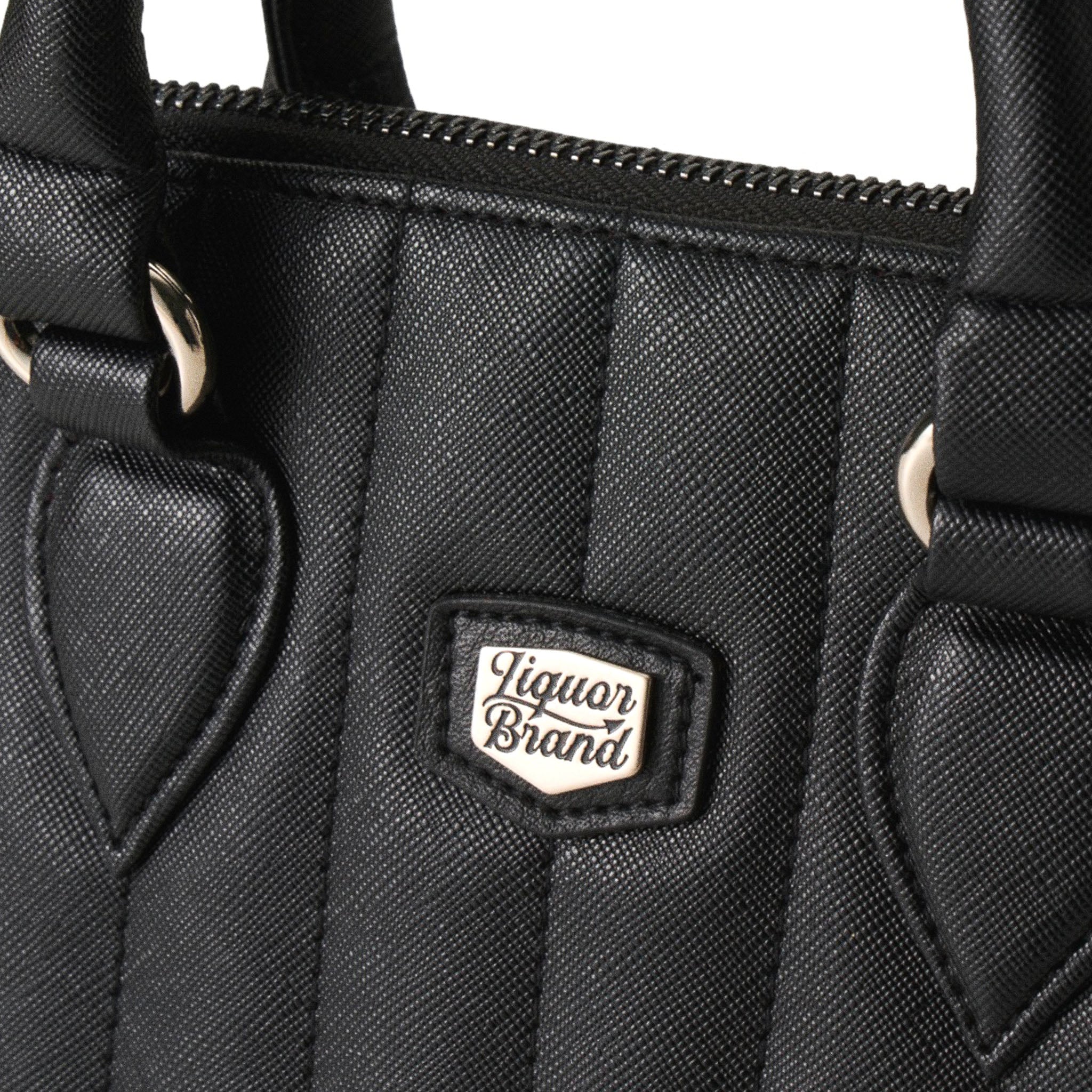  Detail of the metal Liquorbrand logo on the Lil' Rocket bag