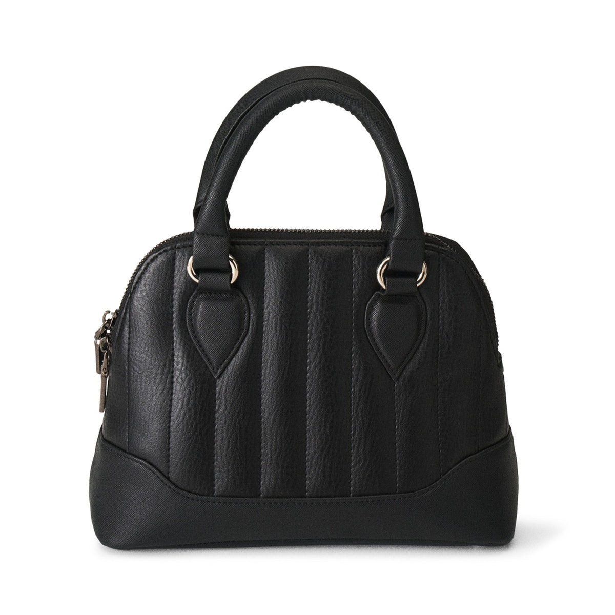Bolso Liquorbrand Lil' Rocket completamente negro, mostrando las costuras verticales y las asas superiores.