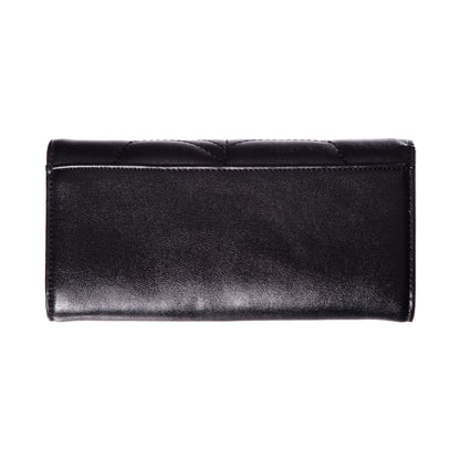 Vista trasera de la cartera gótica de polipiel negra lisa.
