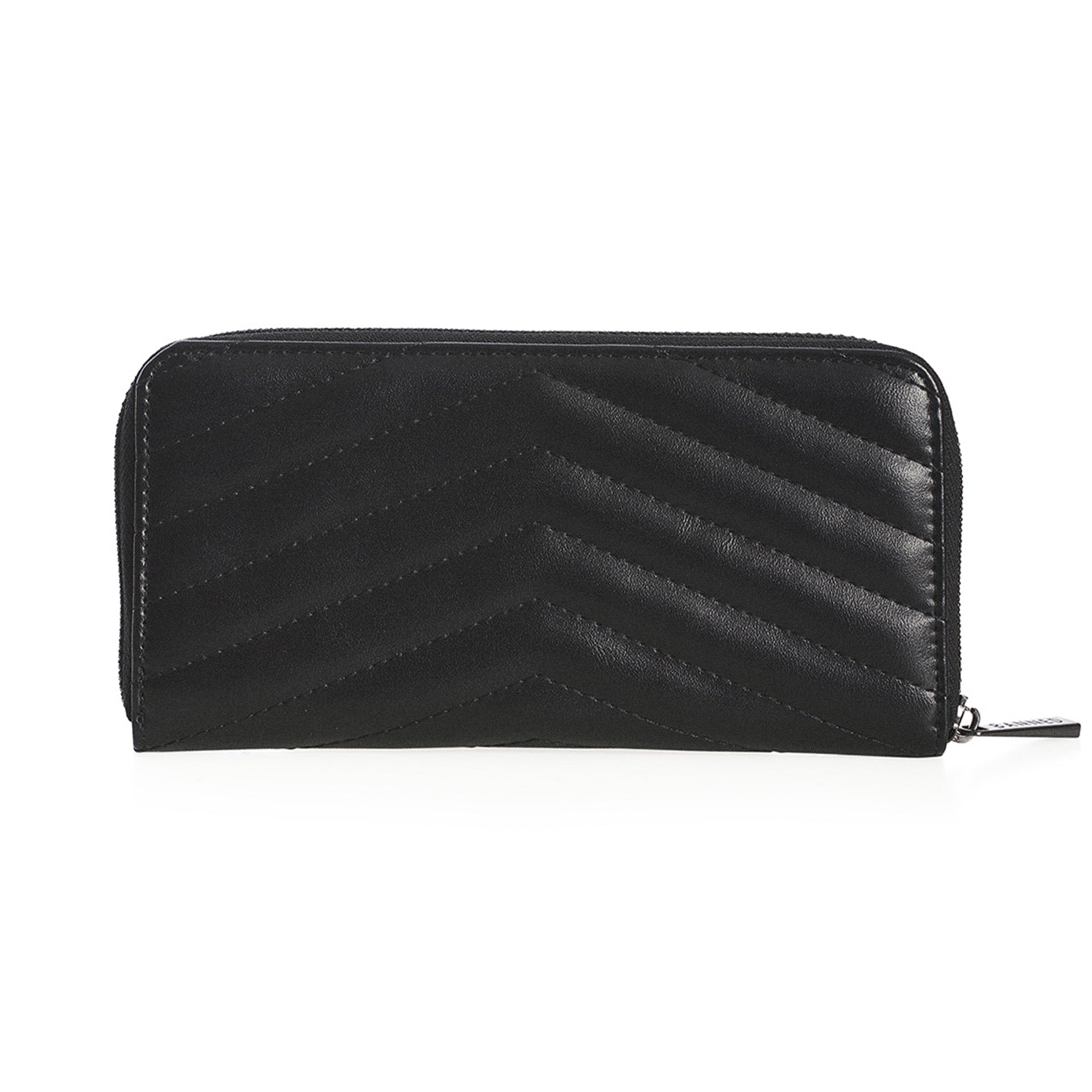  Long gothic wallet with quilted texture and a metal cross ornament with bat wings