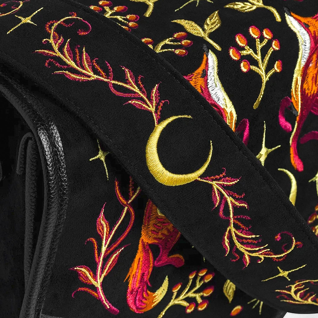  Rigid saddle crossbody bag fox embroidery whimsical forestcore strap and flap detail