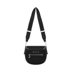 Bolso bandolera tipo saddle rígido con bordado en tonos otoñales de zorro en un bosque nocturno estilo whimsical forestcore aesthetic vista posterior de bolso con correa