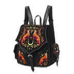 Mochila grande bordada estilo whimsigoth forestcore aesthetic con zorro, flores y medialuna modelo Mystic Fox de Restyle vista ángulo