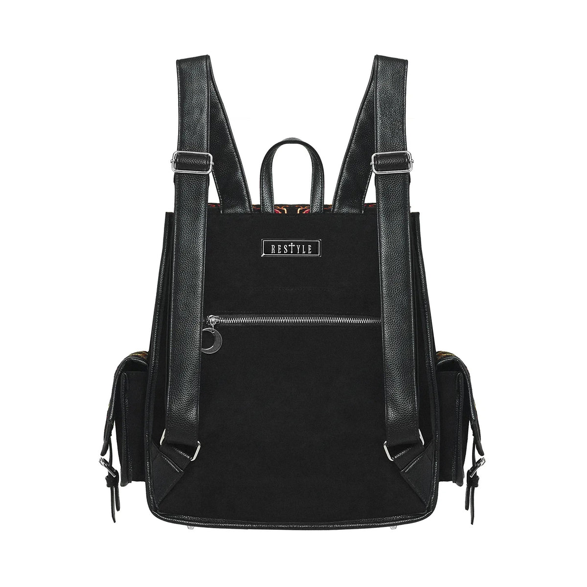 Mochila grande bordada estilo whimsigoth forestcore aesthetic con zorro, flores y medialuna modelo Mystic Fox de Restyle vista posterior