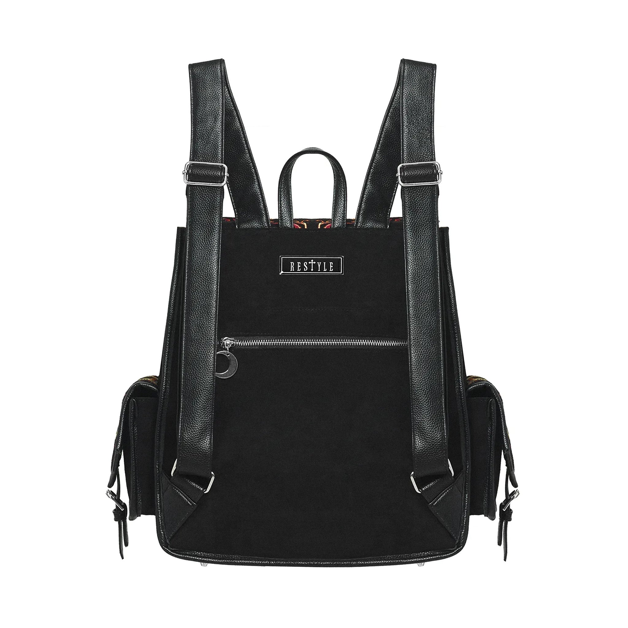 Mochila grande bordada estilo whimsigoth forestcore aesthetic con zorro, flores y medialuna modelo Mystic Fox de Restyle vista posterior