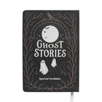 Contraportada de libreta A5 estilo spooky con ilustración de fantasmas.
