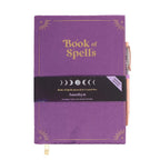 Portada de libreta morada de terciopelo a5 con bolígrafo Book of Spells.