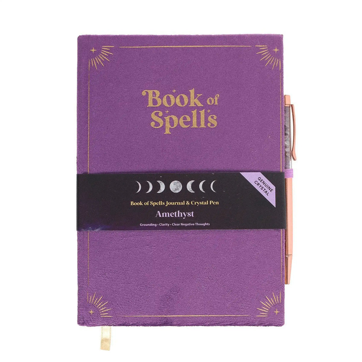 Portada de libreta morada de terciopelo a5 con bolígrafo Book of Spells.