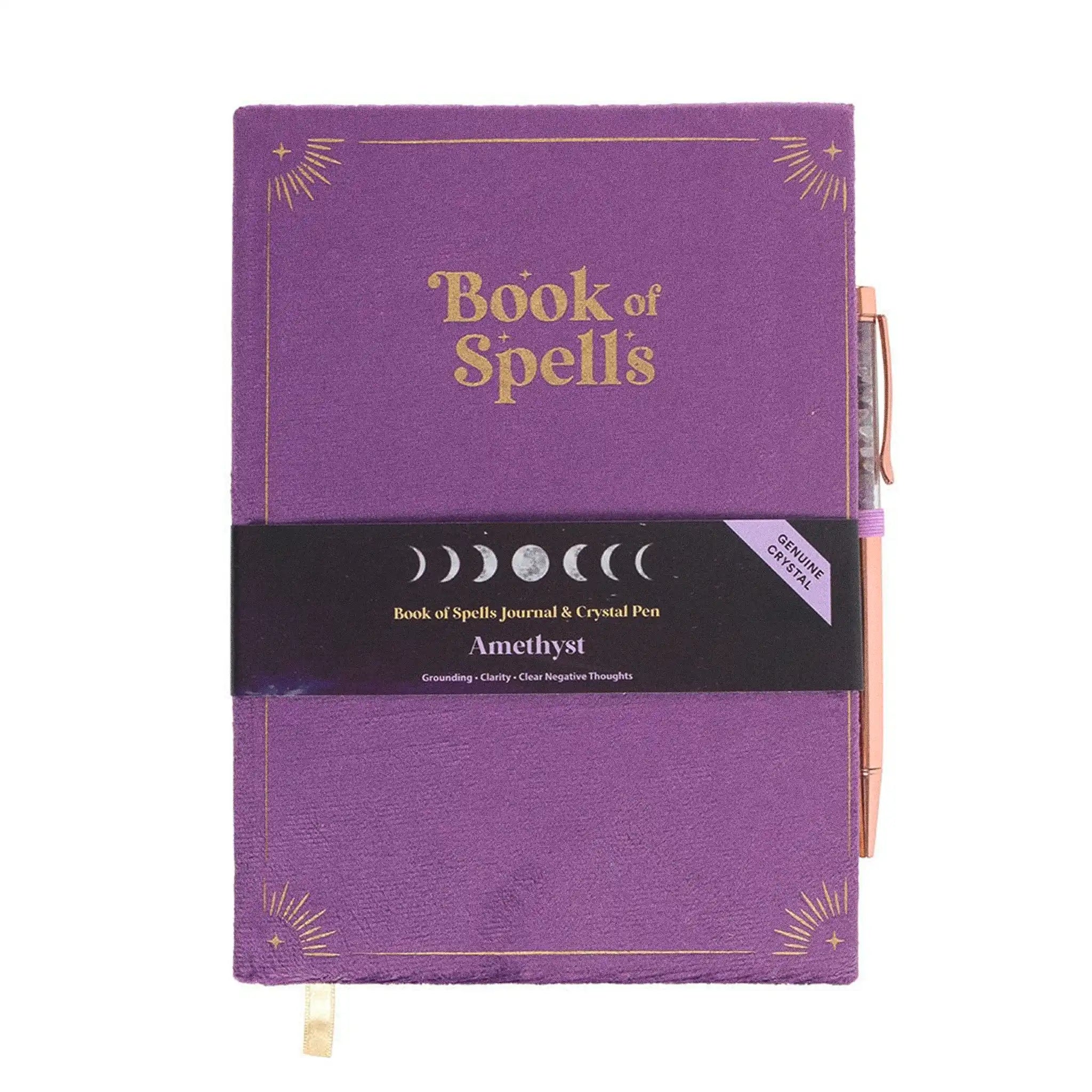 Portada de libreta morada de terciopelo a5 con bolígrafo Book of Spells.