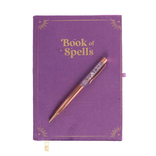 Libreta de terciopelo Book of Spells con bolígrafo de amatistas incluido.