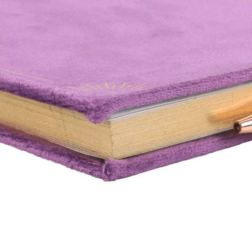 Detalle costado de libreta dorado.