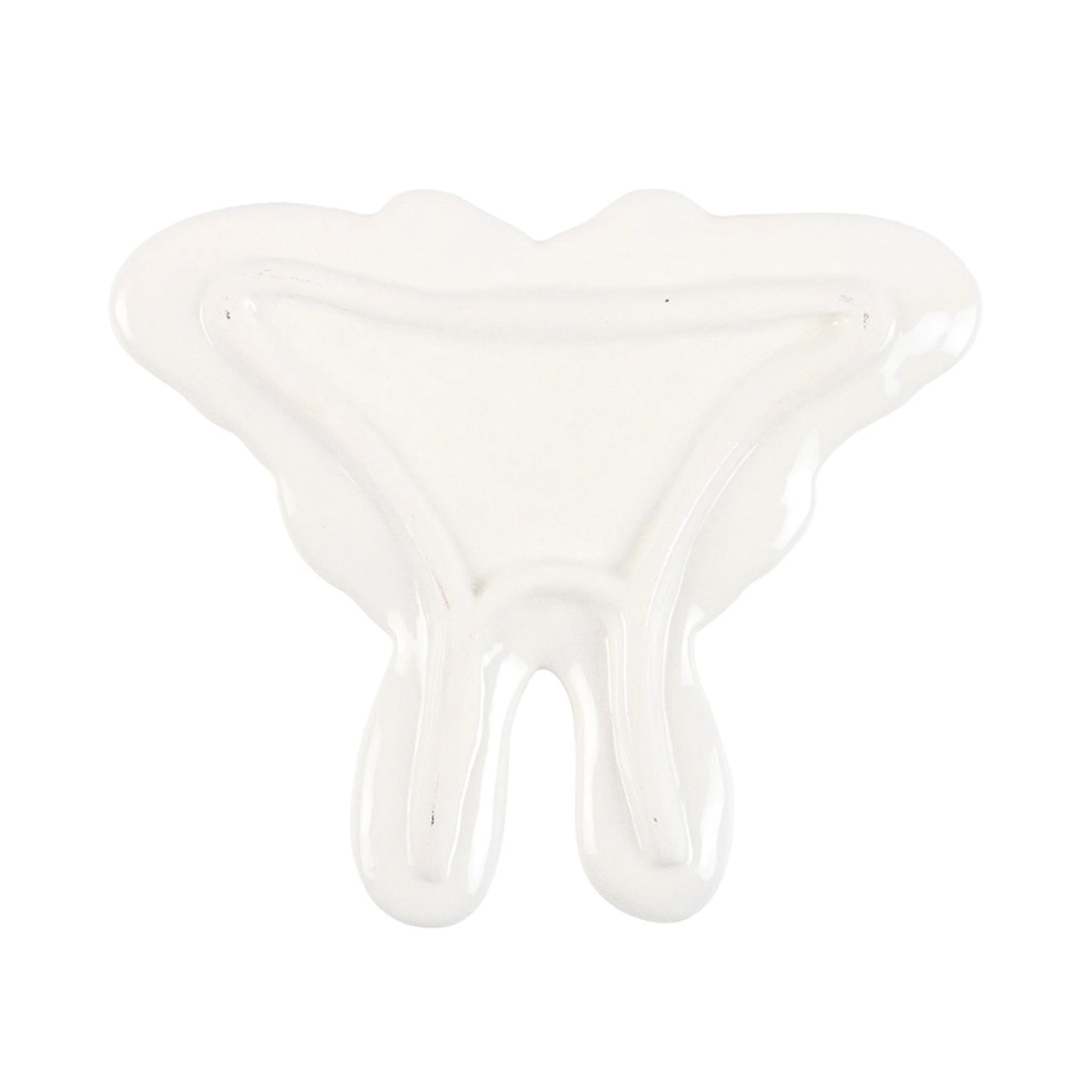 Bandeja para joyería con forma de polilla en blanco con estampado en tonos marrones vista posterior sobre fondo blanco.
