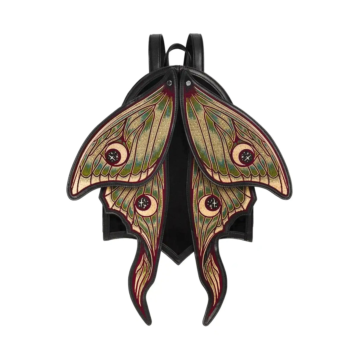 Mochila con alas móviles en forma de polilla con bordado de alta densidad en colores otoñales modelo Metamorphosis de Restyle vista frontal 