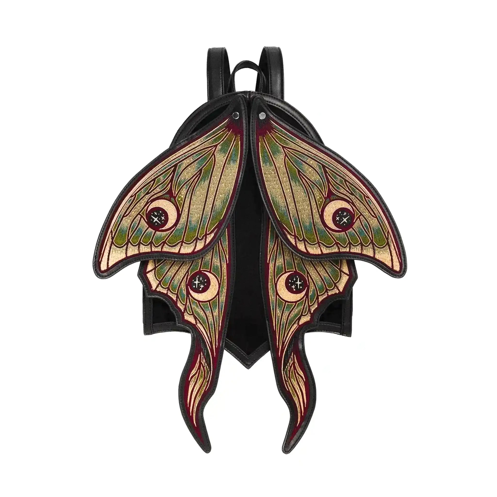 Mochila con alas móviles en forma de polilla con bordado de alta densidad en colores otoñales modelo Metamorphosis de Restyle vista frontal 