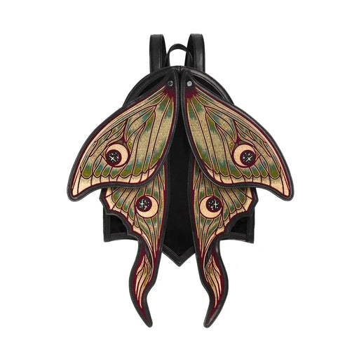 Mochila con alas móviles en forma de polilla con bordado de alta densidad en colores otoñales modelo Metamorphosis de Restyle vista frontal 