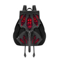 Mochila tipo saco en piel sintética y ante negros con detalles inspirados en los vitrales de las catedrales góticas en color rojo con cruces modelo Bloodveil de Restyle vista frontal
