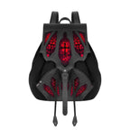 Mochila tipo saco en piel sintética y ante negros con detalles inspirados en los vitrales de las catedrales góticas en color rojo con cruces modelo Bloodveil de Restyle vista frontal