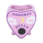 Jarrón estilo pastel goth con diseño de planchette de ouija en rosa estilo kawaii vista frontal sobre fondo blanco.
