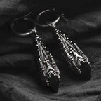 Pendientes con aro y colgante en forma de torre de catedral gótica con vidrio de cristal negro estilo witchy fabricado en latón y plata de ley de Restyle vista pendientes sobre fondo negro