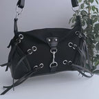 Bolso gótico de hombro en tejido de lona combinado con piel sintética,  lazos y detalles metálicos Enola Tassle de Banned Alternative