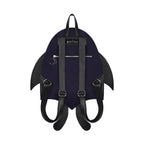 Mochila con alas móviles bordadas en plateado sobre un fondo azul medianoche con detalles contrastados en negro estética whimsigoth y fairycore modelo Umbra Noctis de Restyle vista posterior